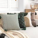DecorBites™ Green Coffee Geometric Tuft Tassel Cushion Cover - Modern Minimalist Embroidered Pillowcase