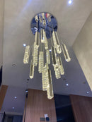 DecorBites™ Large Chrome Plated Crystal Chandelier Pendant for Modern Spiral Staircase
