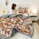 DecorBites™ Cotton Floral Double Quilt | Retro Soothe Doudou Bedding Blanket