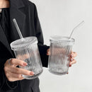 DecorBites™ Glass Straw Cup Set | Japanese Style Coffee Tea Milk Cup with Lid