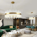 DecorBites™ Gold Crystal Chandelier: Dimmable Luxury Pendant Lamp for Bedroom, Living Room & Hotel