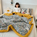 DecorBites™ Cotton Floral Double Quilt | Retro Soothe Doudou Bedding Blanket