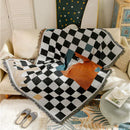 DecorBites™ Cozy Plaid Wool Blend Crochet Checkerboard Blanket