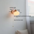 DecorBites™ Amber Glass LED Wall Sconce Nordic Modern Wood Pull Chain Switch Stair Light