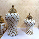 DecorBites™ Gold Diamond Porcelain Vase: Elegant Ceramic Home Decoration & Storage Jar