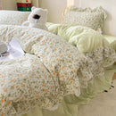 DecorBites™ Korean Lace Ruffles Bedding Set with Bed Skirt, Soft Skin-Friendly Material