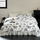 DecorBites™ Lace Ruffles Princess Cotton Bedding Set, Floral Quilt Cover, Girls Wedding Home Textiles