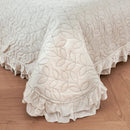 DecorBites™ Leaf Embroidery Double Layer Lace Ruffles Quilt Set with Bedspread & Pillowcases