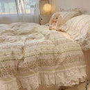 DecorBites™ Korean Princess Style Floral Lace Ruffles Bedding Set with Pillowcase