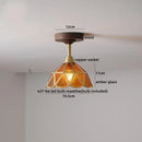 DecorBites™ Green Glass LED Ceiling Lights: Modern Copper Wood Indoor Lamp