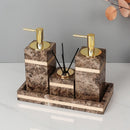 DecorBites™ Emperador Dark Marble Bathroom Set: Toothbrush Holder, Soap Dispenser, Luxury Accessories