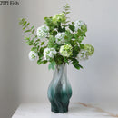 DecorBites™ Green Ripple Glass Vase with Artificial Flowers for Home Decor