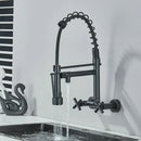 DecorBites™ Gold Black Kitchen Faucet Wall Mount Pull Down Tap Dual Swivel Spouts