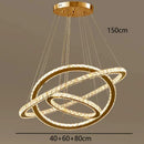Golden interlocking ring crystal chandelier stair pendant living room