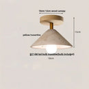 DecorBites™ Japan Style LED Ceiling Light Yellow Travertine Stone Wood Base Bedroom Luminaire.