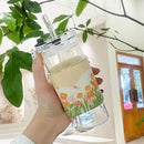 DecorBites™ Heat Resistant Glass Cup with Lid and Straw for Coffee, Milk, Tea, Juice