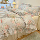 DecorBites™ Lace Bedding Set: Printed Design, Single Queen Size, Cozy Quilt Cover, Fitted Sheet, 2 Pillowcases