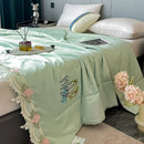 DecorBites™ Lace Edge Flowers Embroidery Cool Blanket for Bed - Machine Washable Summer Quilt