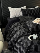 DecorBites™ Cozy Faux Rabbit Fur Bedding Set in Black & Grey: Duvet, Sheets, Pillowcases