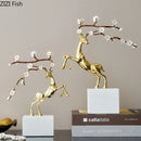 DecorBites™ Deer Antlers Statue - Enamel Sika Deer Sculpture for Room Decor