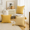 DecorBites™ Geometric Tufted Cushion Cover with Crochet Tassels - Nordic Yellow Striped Pillow Cover