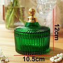 DecorBites™ Green Striped Glass Jar with Lid, Small Objects Jewelry Storage Jar