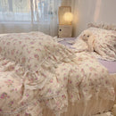 DecorBites™ Korean Princess Style Floral Lace Ruffles Bedding Set with Pillowcase