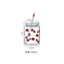 DecorBites™ Glass Cup Set with Lip Straws for Cold Drinks, Handmade, 600ml Strawberry Flavor