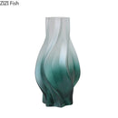 DecorBites™ Green Ripple Glass Vase with Artificial Flowers for Home Decor