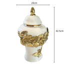 DecorBites™ Golden Leaves Ceramic Flower Vase with Hand-embossed Flowers for Flower Arrangement
