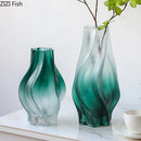 DecorBites™ Green Ripple Glass Vase with Artificial Flowers for Home Decor