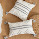 DecorBites™ Geometric Tufted Tassel Cushion Cover White Grey Bohemian Decor Pillow Cover