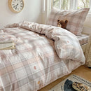 DecorBites™ Cotton Grid Pattern Bedding Set with Duvet Cover & Pillowcases for Double Bed