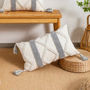 DecorBites™ Geometric Tufted Tassel Cushion Cover White Grey Bohemian Decor Pillow Cover