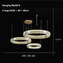 DecorBites™ Crystal LED Chandelier Rings Pendant Lamp Luxury Villa Stair Decoration