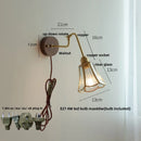 DecorBites™ Clear Glass LED Wall Sconce Pull Chain Switch Rotate Arm Walnut Wood Stair Light