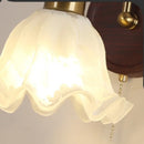 DecorBites™ LED Wall Light Glass Fixture Pull Chain Switch Wood Bedside Sconce