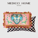 Pink tiger cat print velvet cushion cover living room tassels