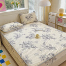 Pastel floral quilted latex fitted sheet set bedroom bed pad