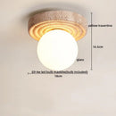 DecorBites™ Japan Style LED Ceiling Light Yellow Travertine Stone Wood Base Bedroom Luminaire