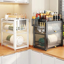 DecorBites™ Double-layer Kitchen Dish Drying Rack with Chopstick Cage and Tableware Basket