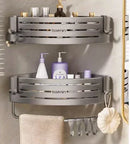 DecorBites™ Corner Shelf with Towel Bar Hook, Aluminum Organizer for Bathroom and Kitchen
