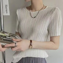 Woman Clothing  Top Women  Pleated Short-sleeved Female