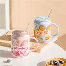 DecorBites™ Fruit Shape Ceramic Mug with Lid and Straw, Cute Korean Style Design