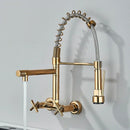 DecorBites™ Gold Black Kitchen Faucet Wall Mount Pull Down Tap Dual Swivel Spouts