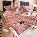 DecorBites™ Cozy Flannel Velvet Blanket: All-Season Solid Color Single Queen Quilt