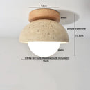 DecorBites™ Japan Style LED Ceiling Light Yellow Travertine Stone Wood Base Bedroom Luminaire.