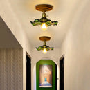 DecorBites™ Green Glass LED Ceiling Lamp Nordic Wood Copper Ceiling Lights