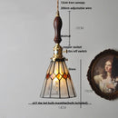 DecorBites™ LED Adjustable Pendant Light Fixture Amber Glass Walnut Wood Bar Hanging Lamp