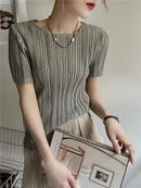 Woman Clothing  Top Women  Pleated Short-sleeved Female